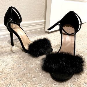 black fuzzy heels